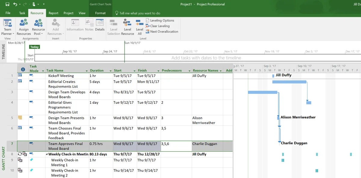 The interface of Microsoft Planner