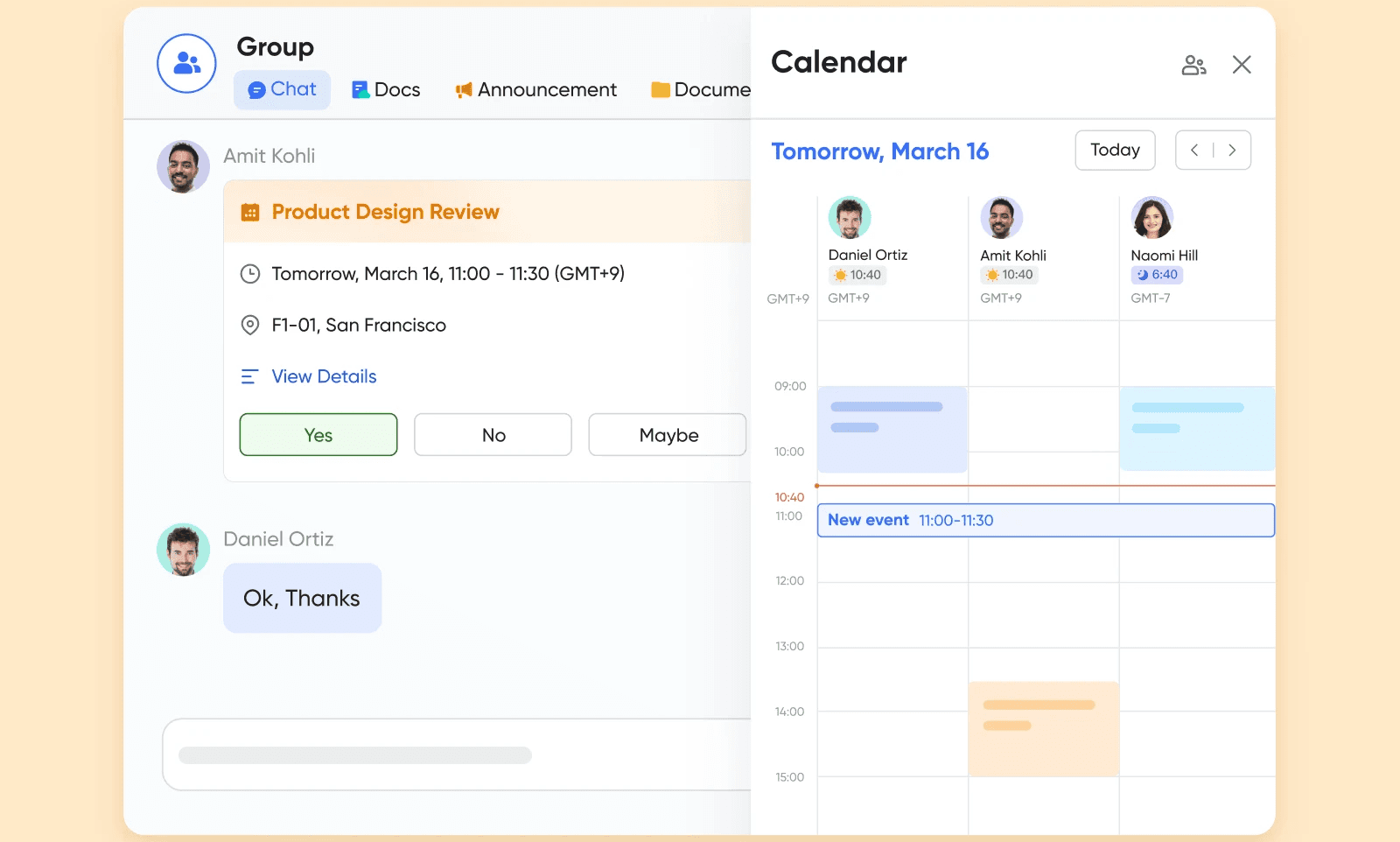 Lark’s calendar feature