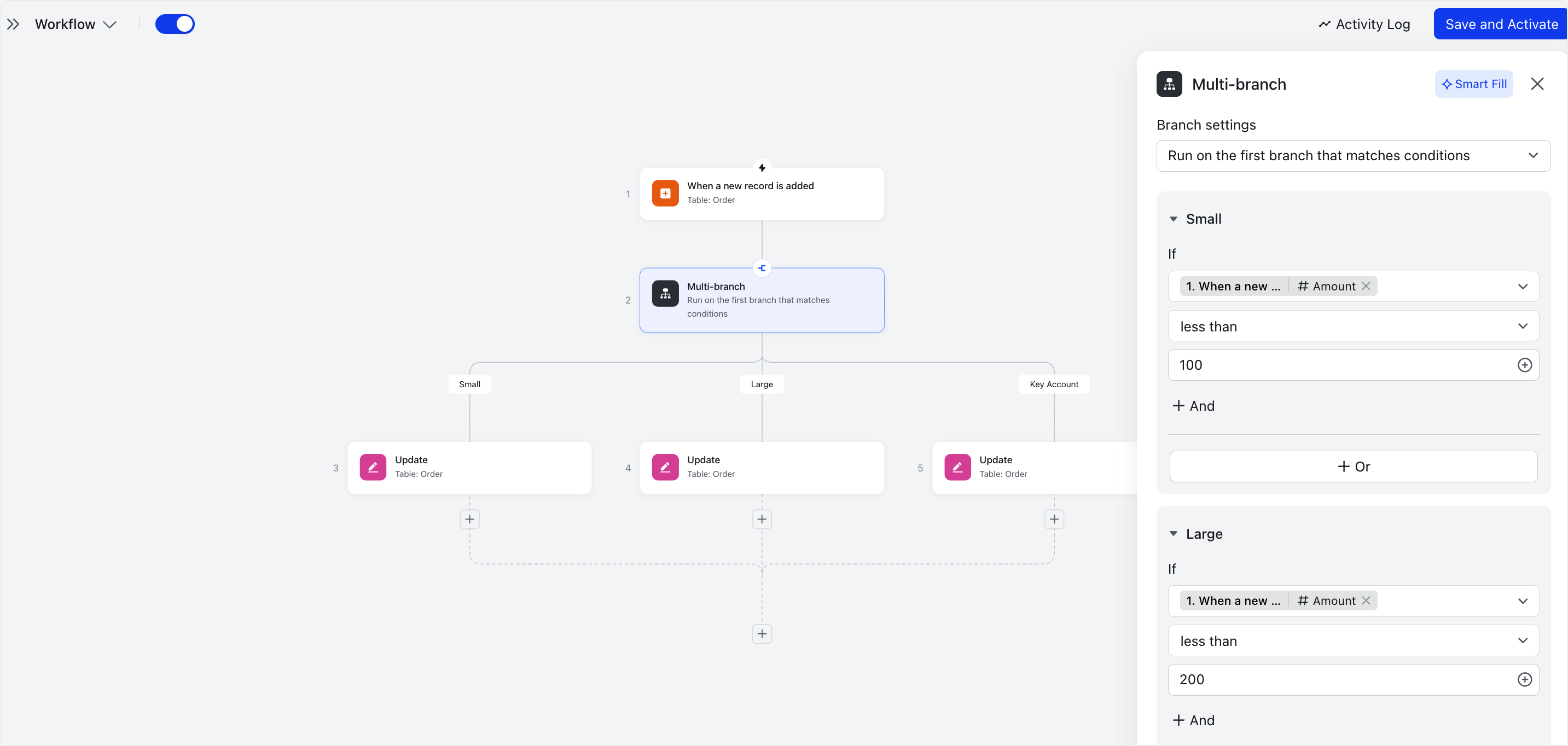 Use the Multi-branch node in Workflow