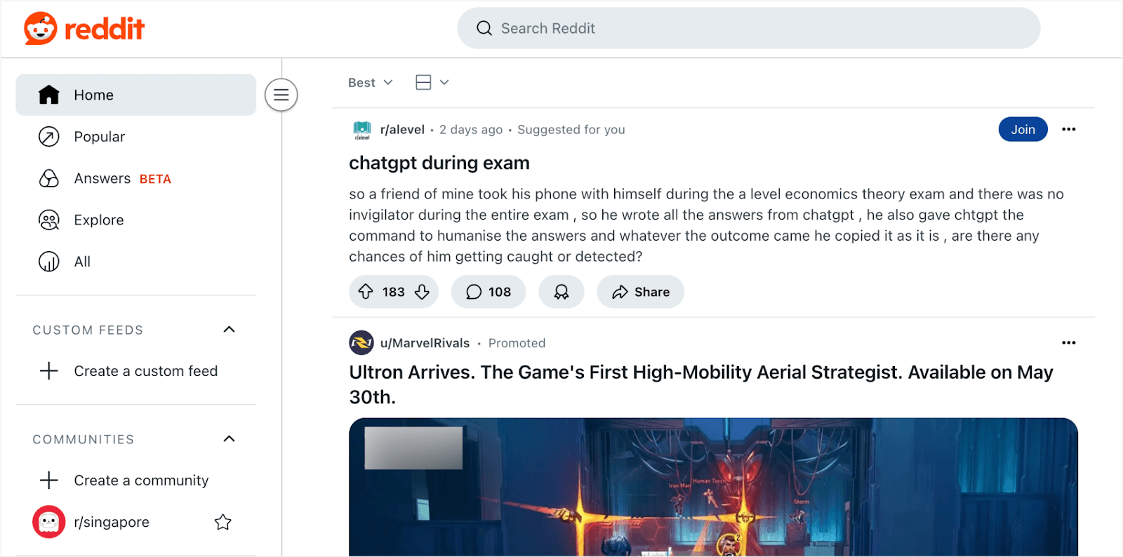 Interface of Reddit