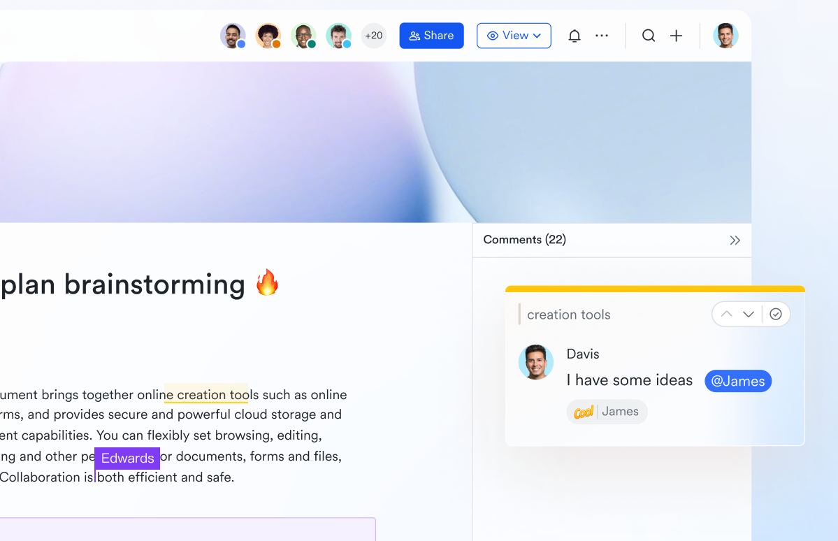 Lark Docs helps with early alignment and allows for real-time discussion