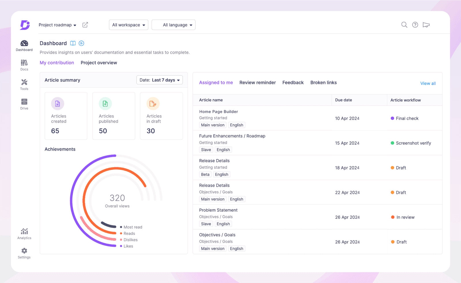 Self Service Knowledge Base Software Features - Document360