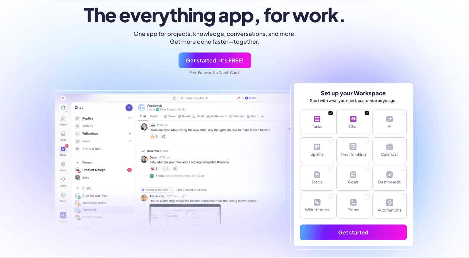 An image of the ClickUp homepage