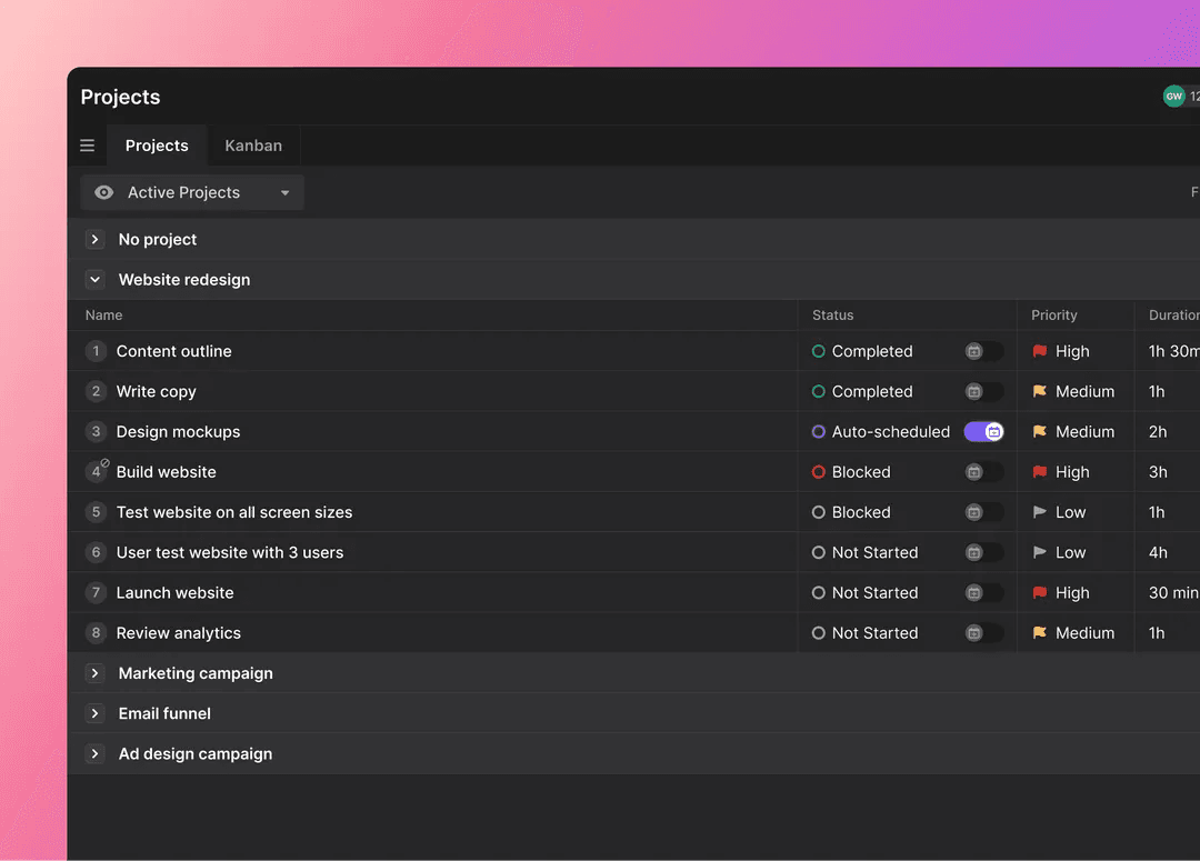 Task prioritization and time management in Motion