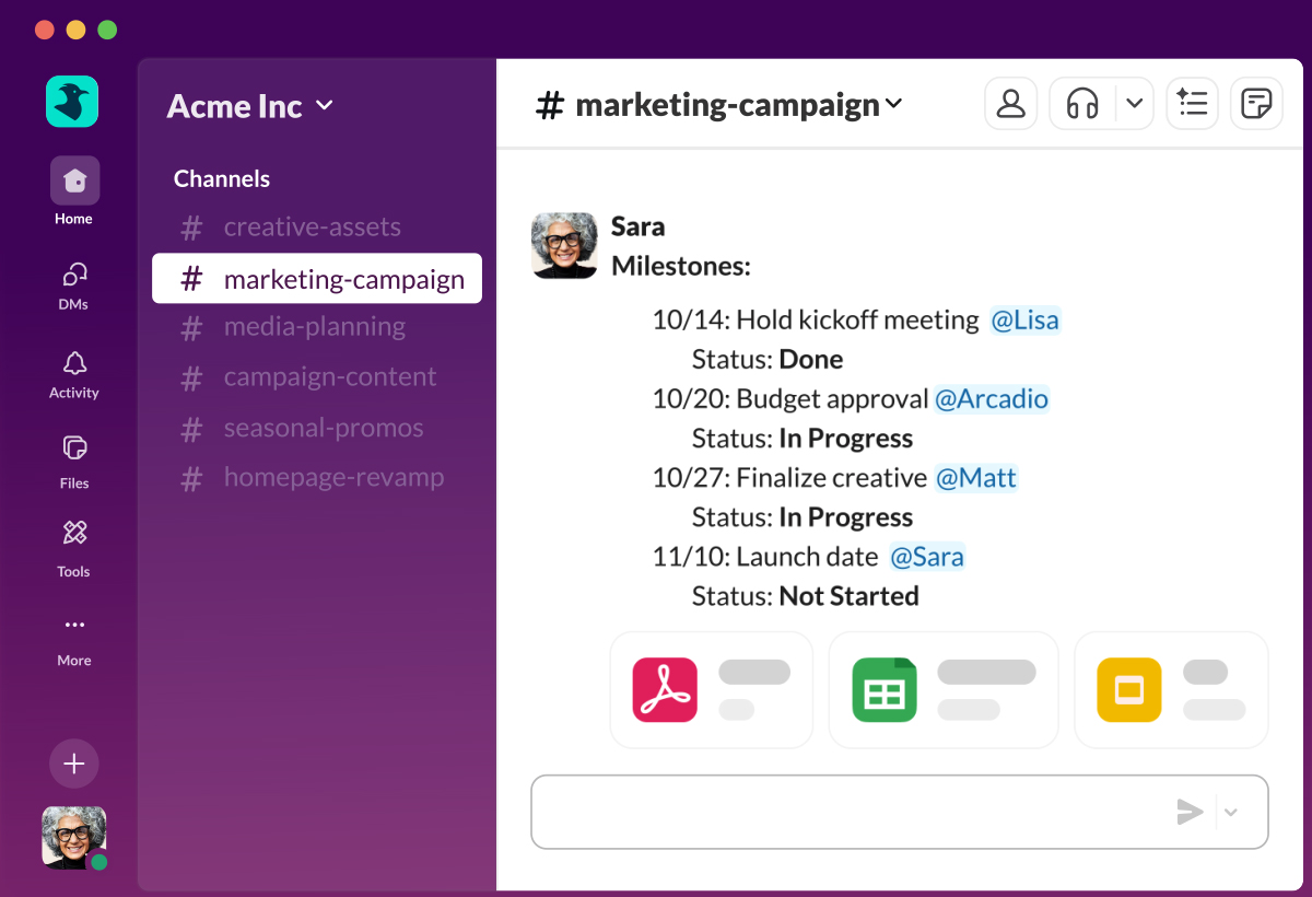 Slack: Channel-based chat platform for team communication workflows
