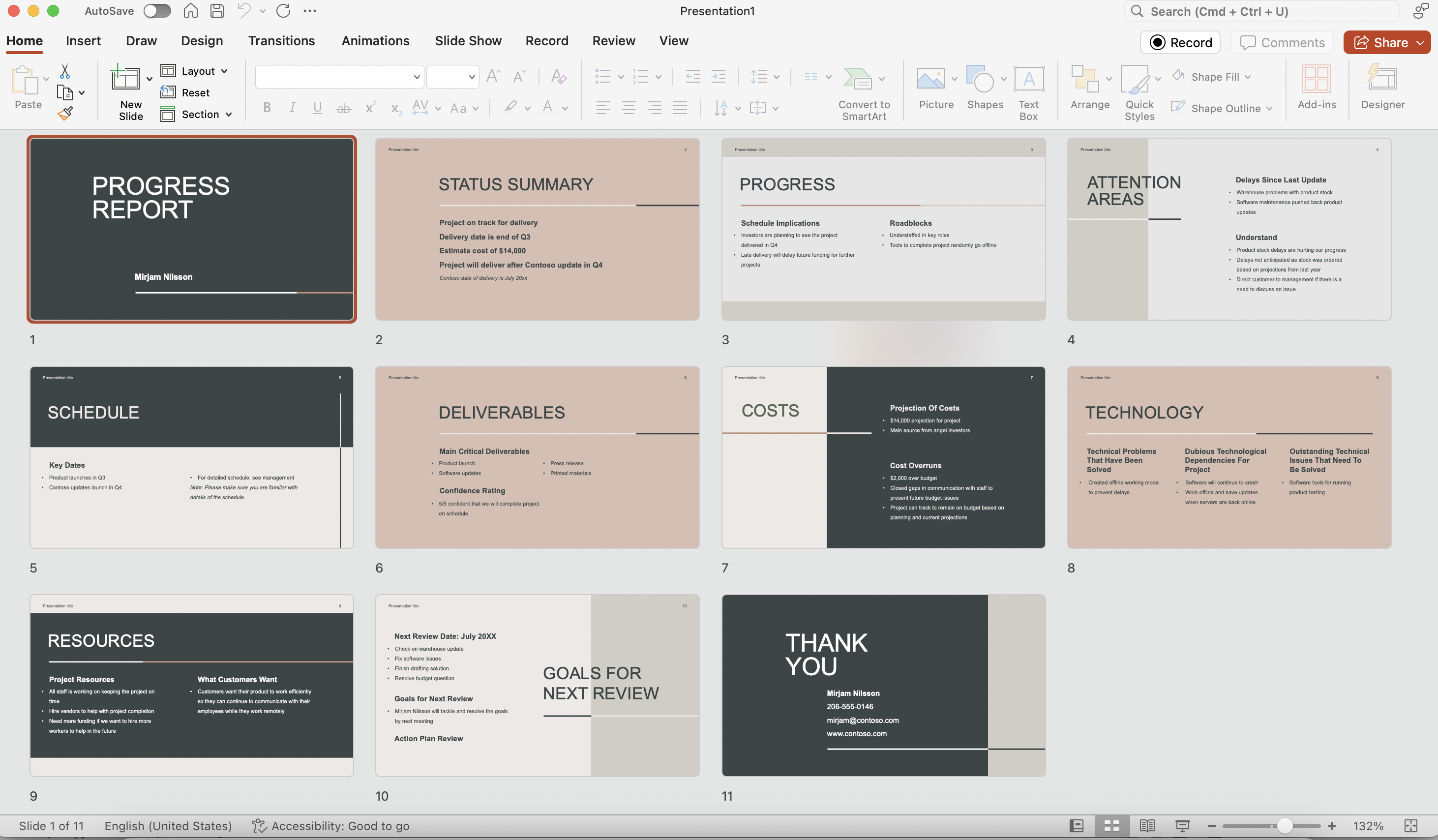 Project status report template in Excel