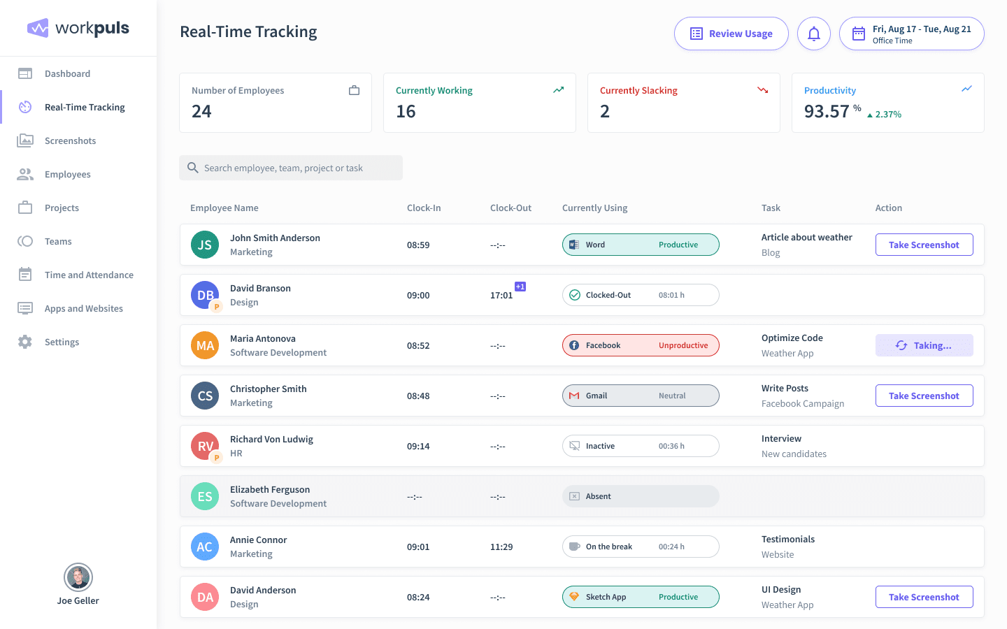Real-time tracking in Insightful