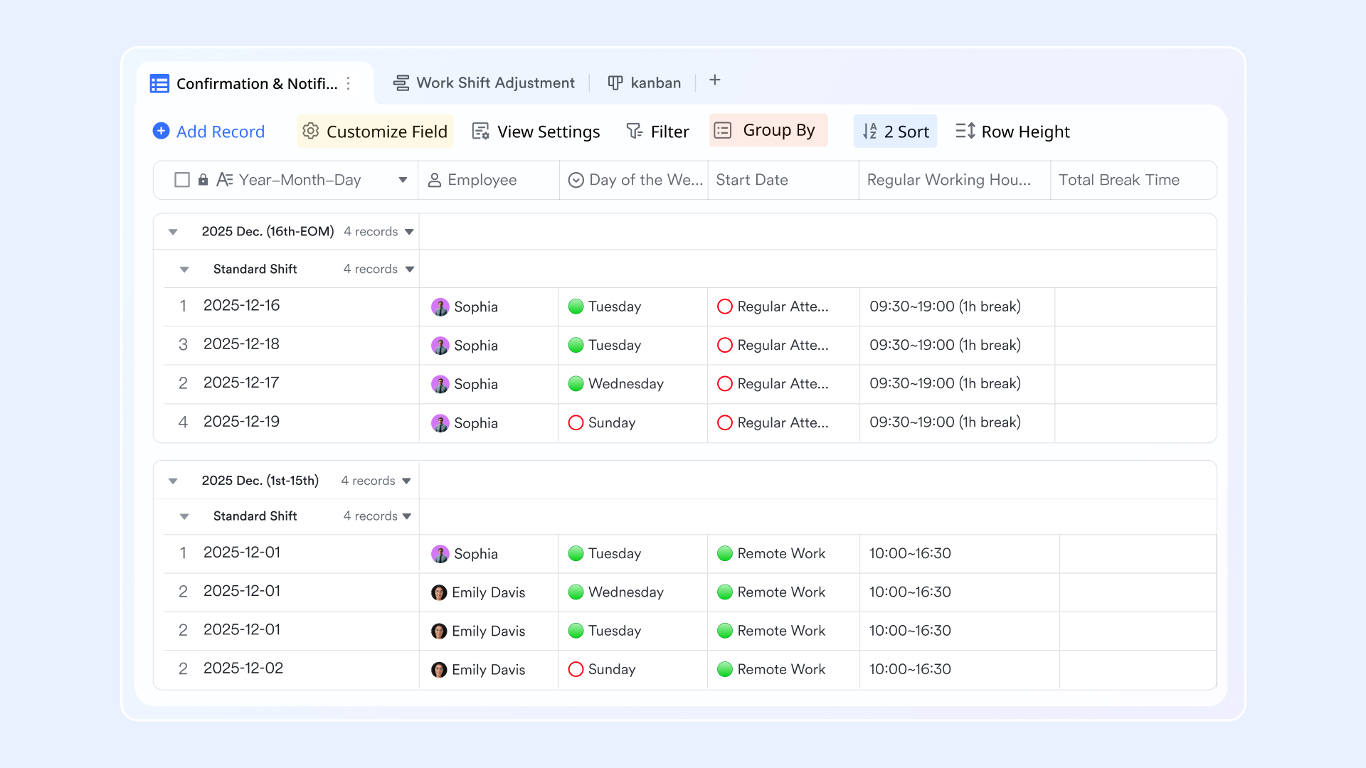 Time tracking & attendance logs