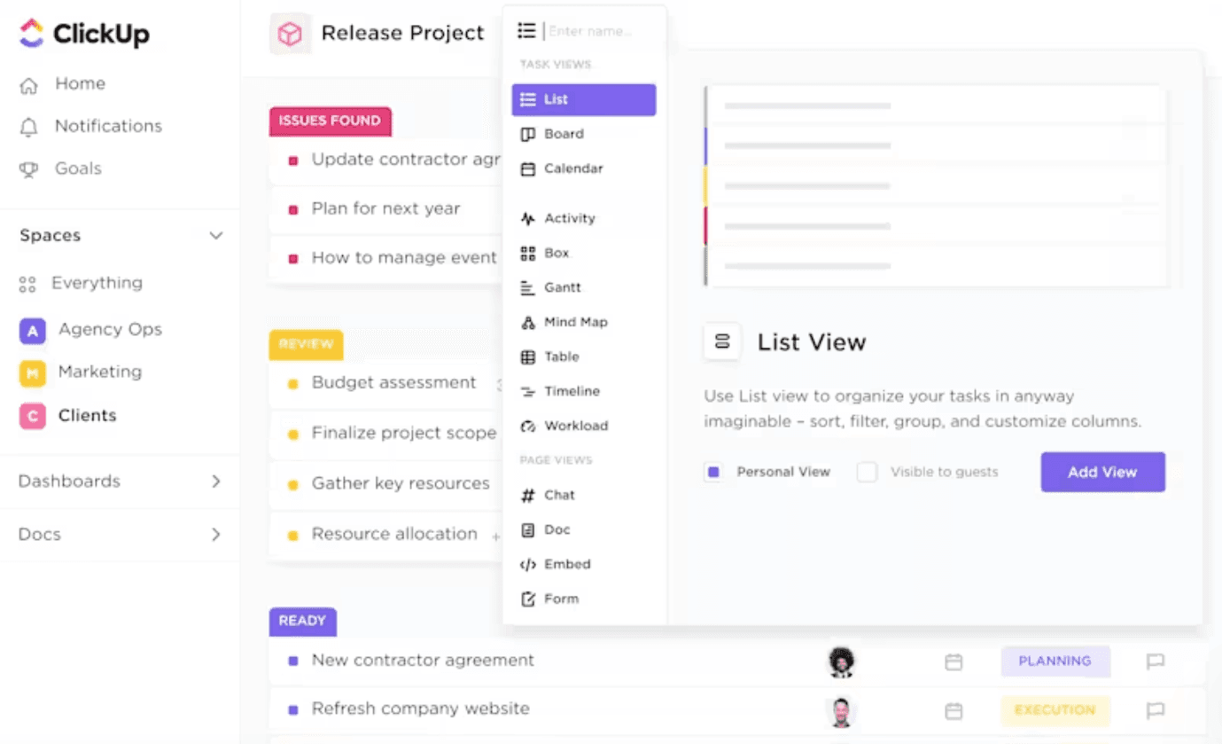 The interface of ClickUp