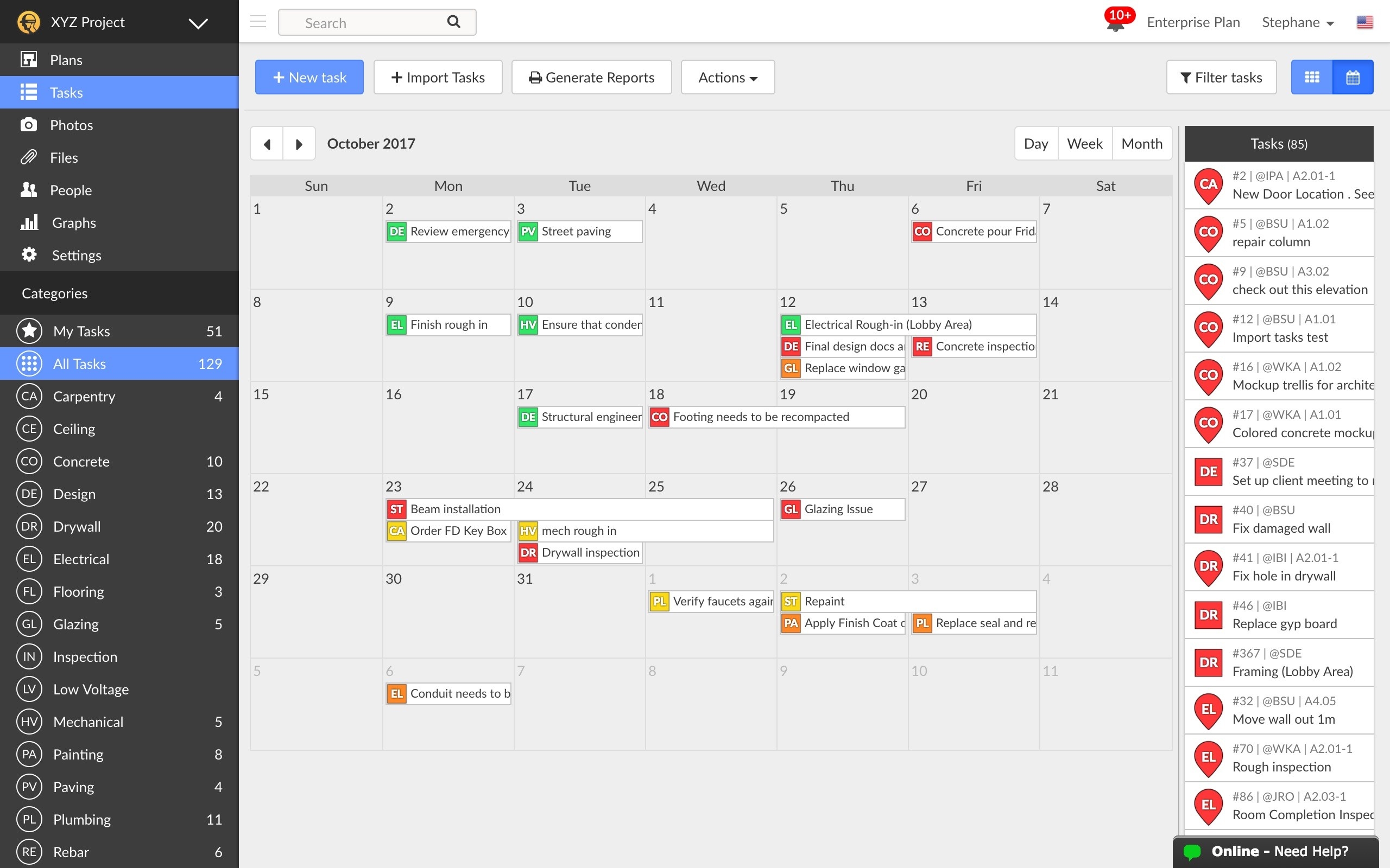 Fieldwire's interface for tasks