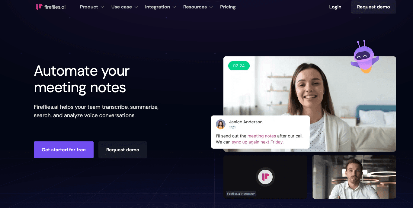 Screenshot of fireflies.ai webpage