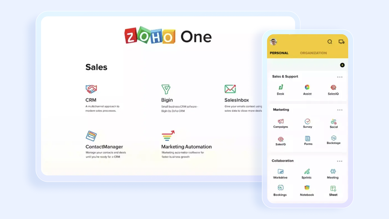 Illustration of the Zoho crm android app and desktop app