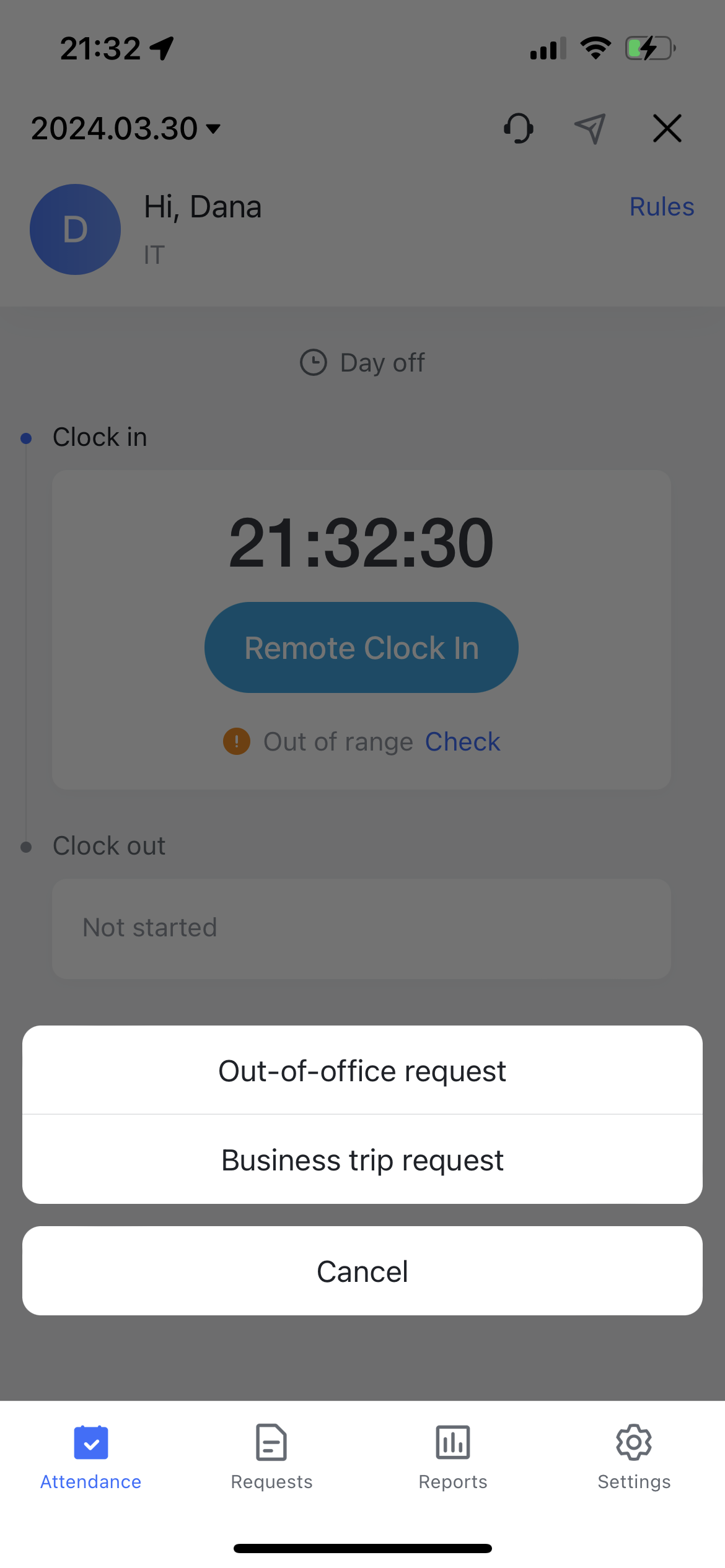 Remote clock-in