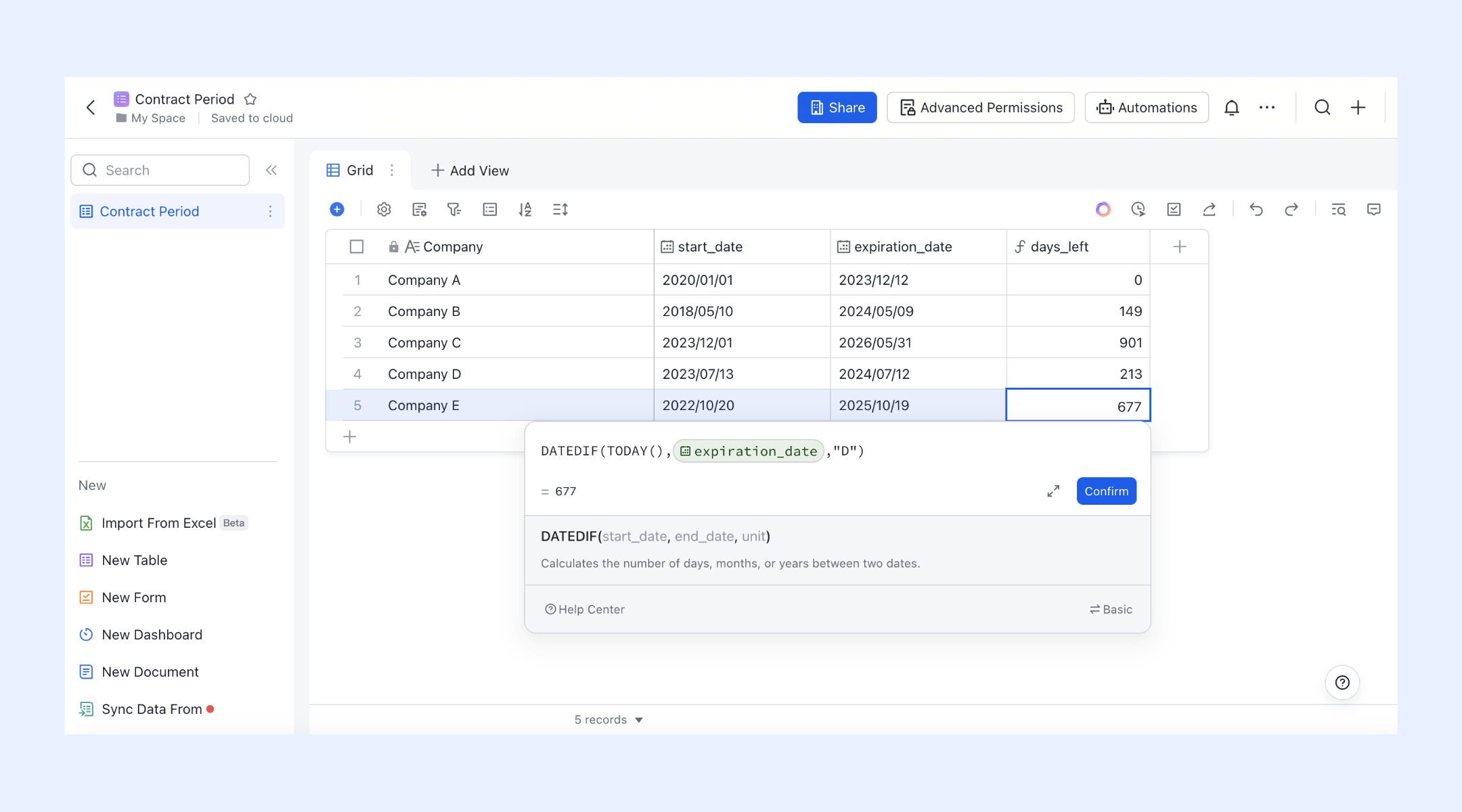 Automated advanced formulas using Lark Base