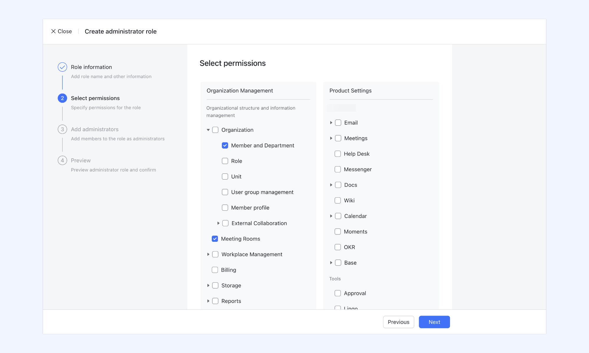 Lark uses role-based access controls to manage permissions