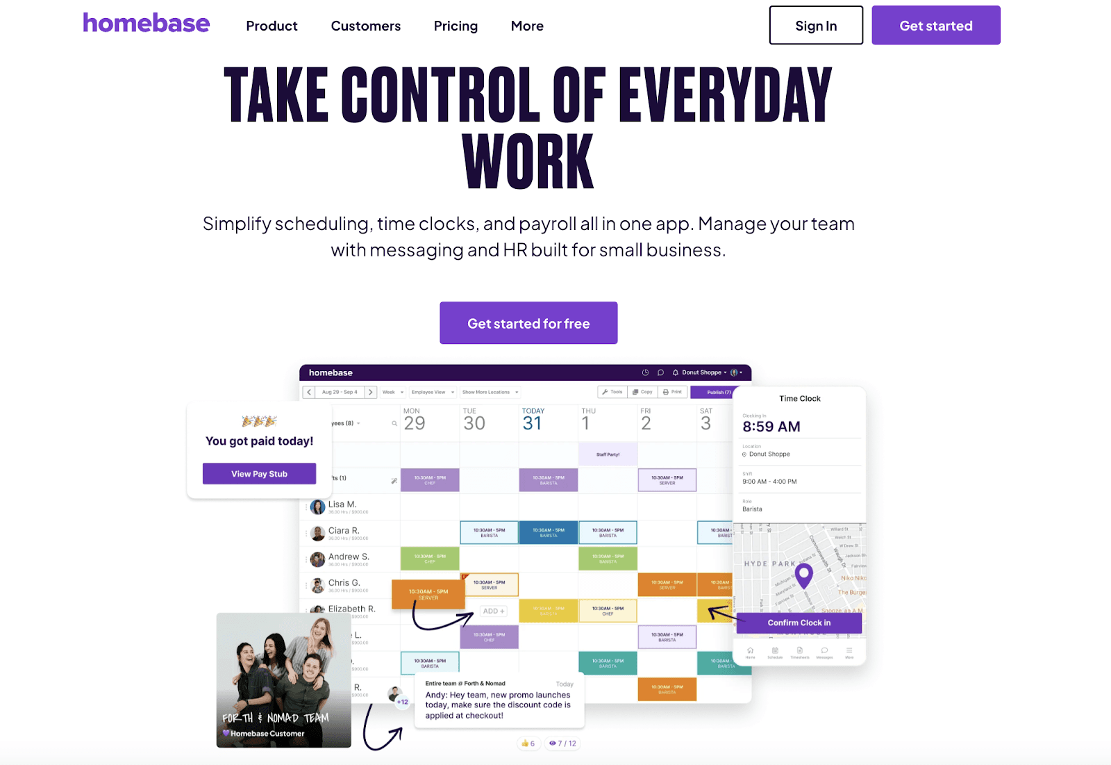 Homebase scheduling interface