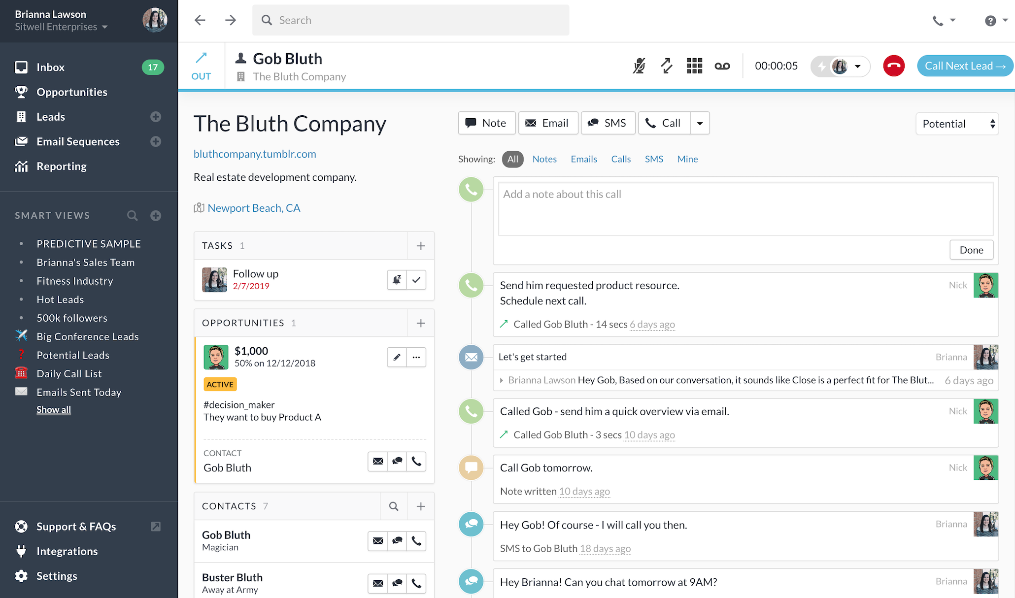 Close CRM customer management