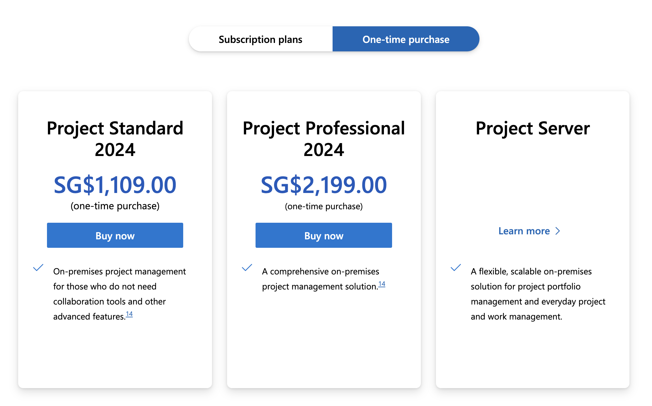 Microsoft Project one-time purchase plans