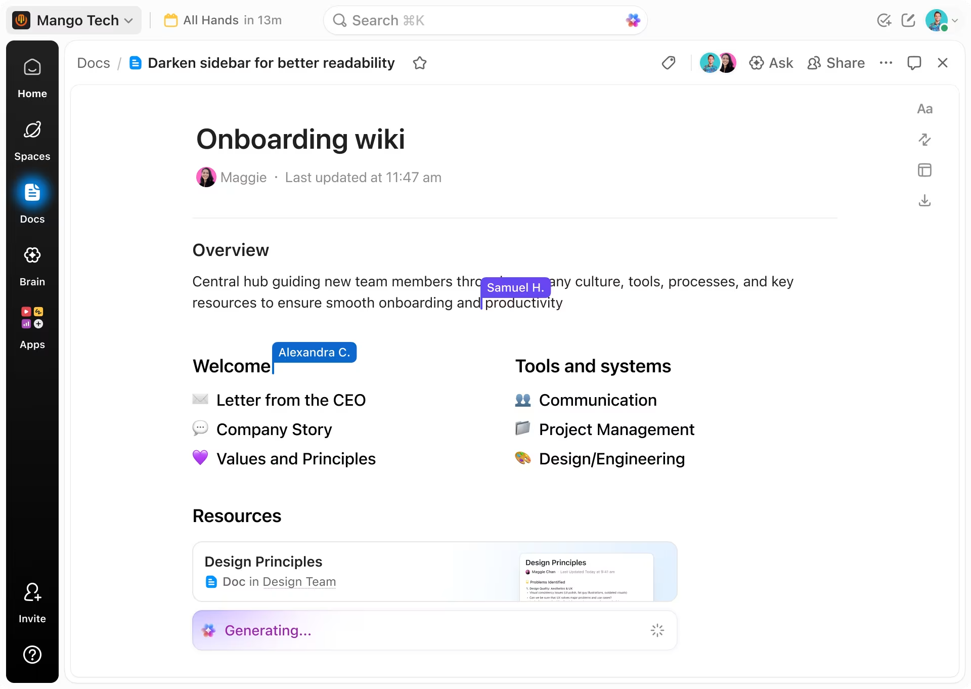 ClickUp Docs: Integrated project documentation workspace