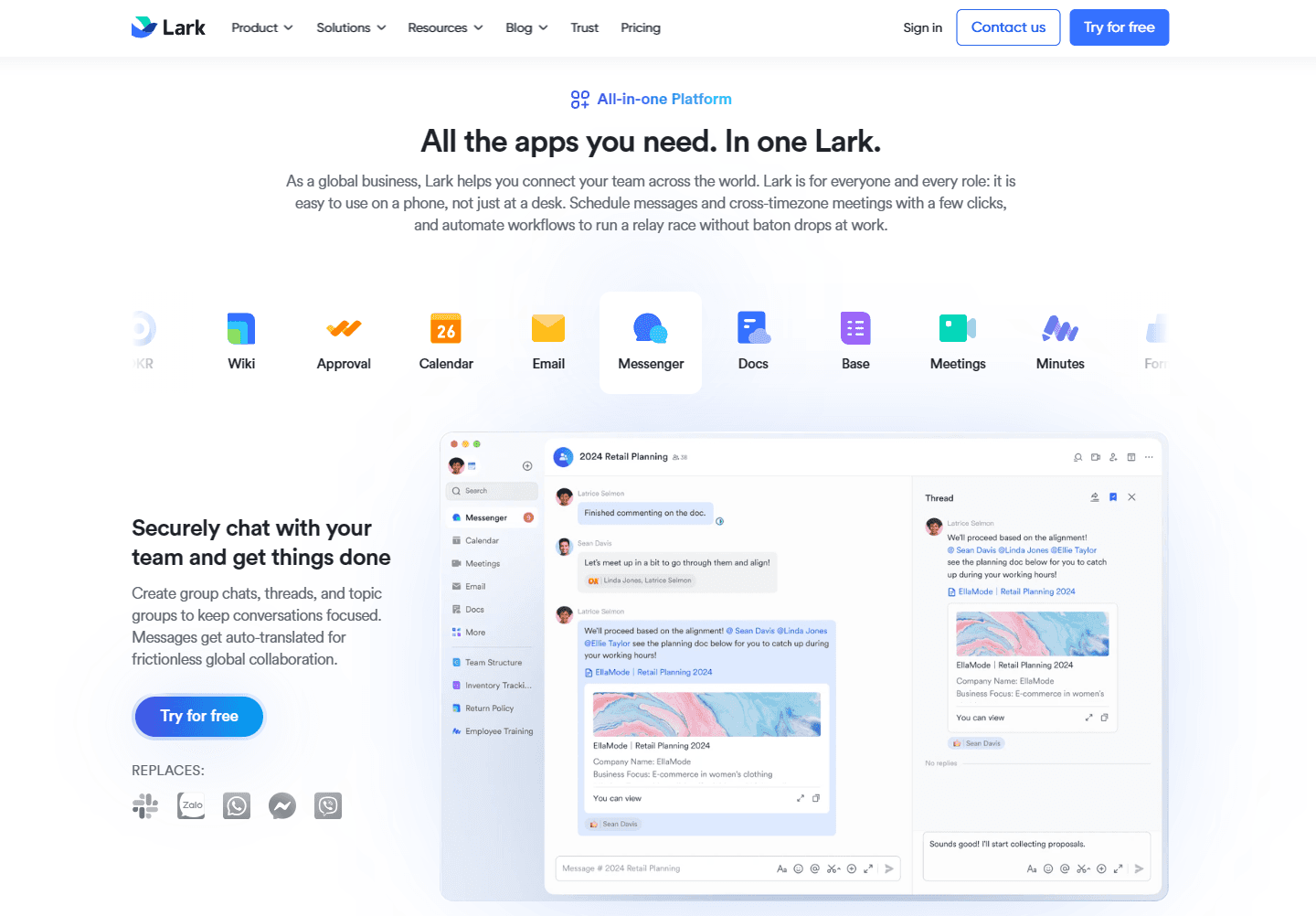 Screenshot of Lark's homepage