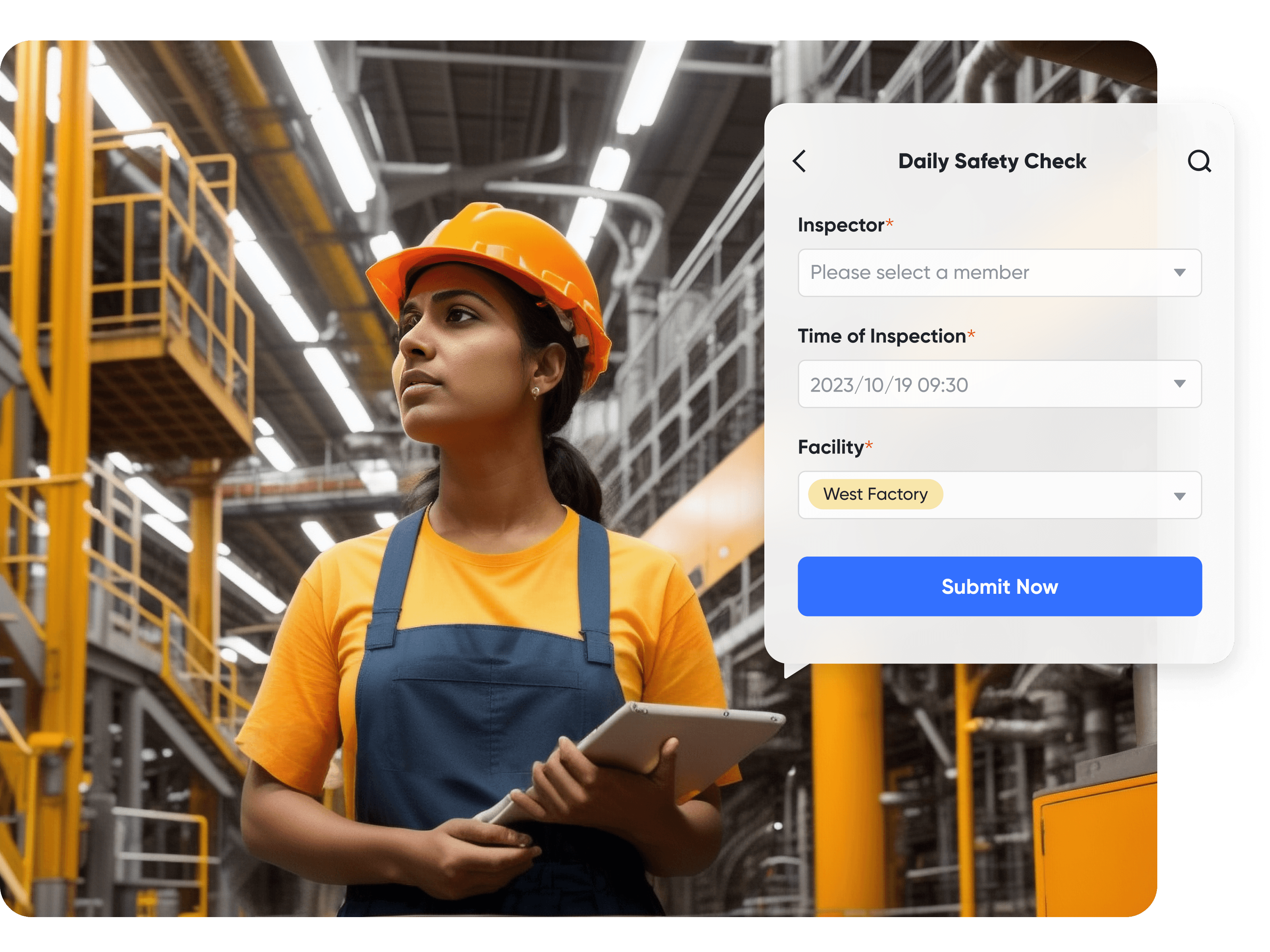 An industrial manager performing a daily safety check using an iPad.