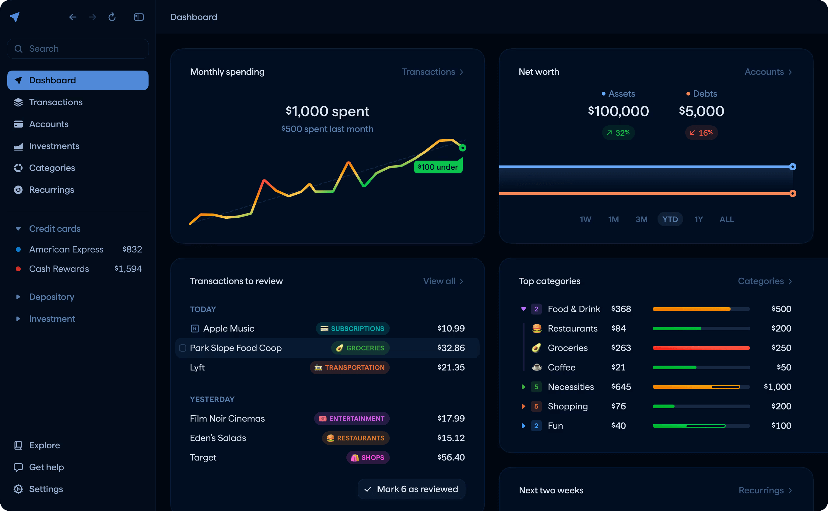 Copilot Money personal finance app with spending insights