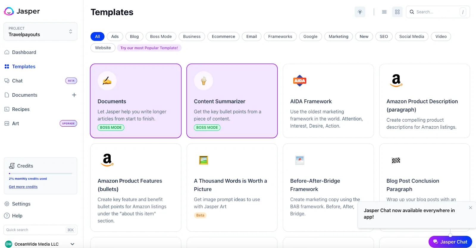 Jasper templates for marketing teams