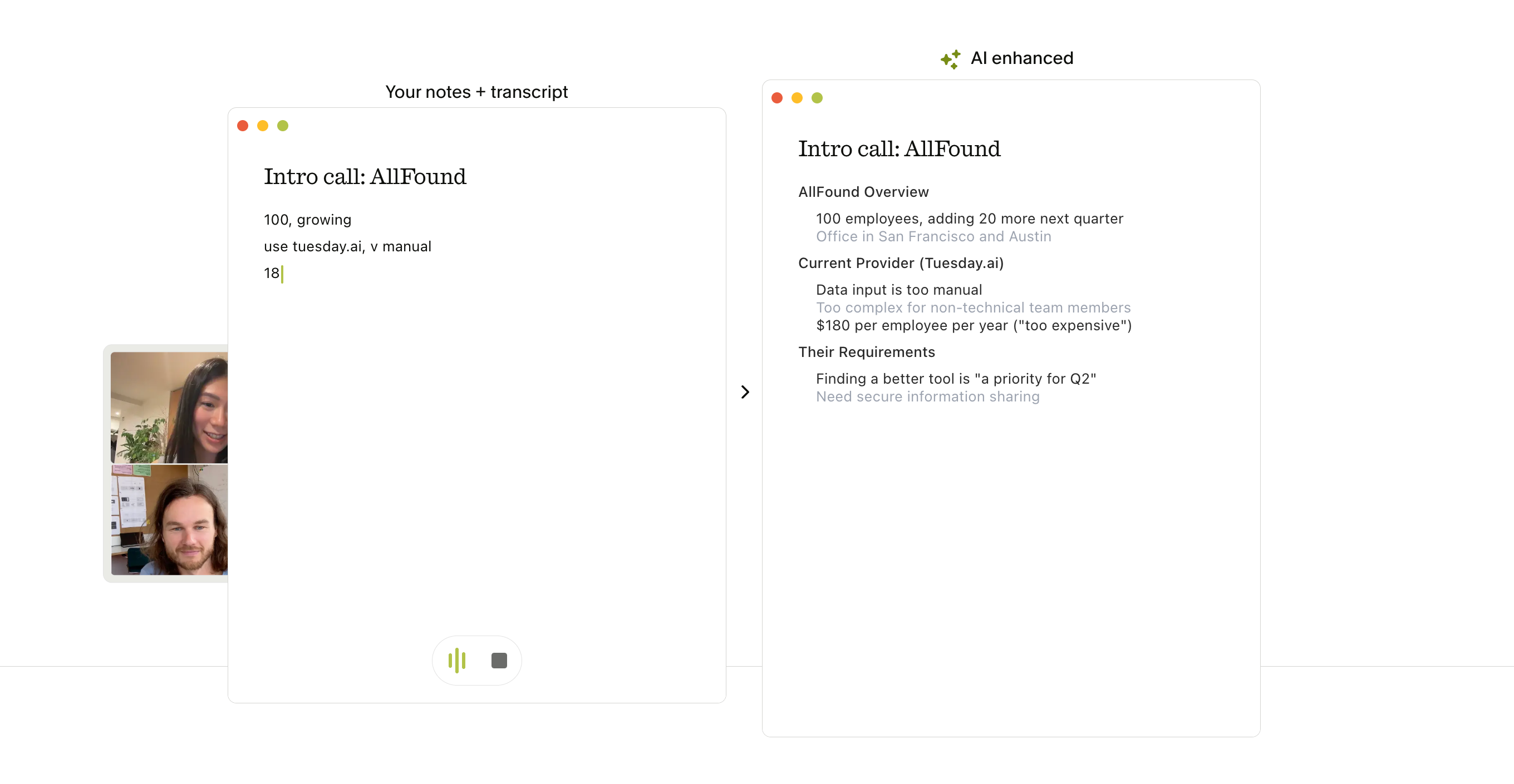 Interface of granola, ai minutes of meeting app