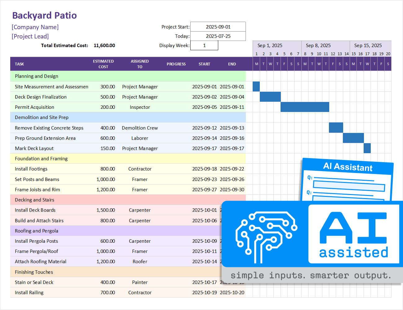 Vertex42 simple gantt chart template
