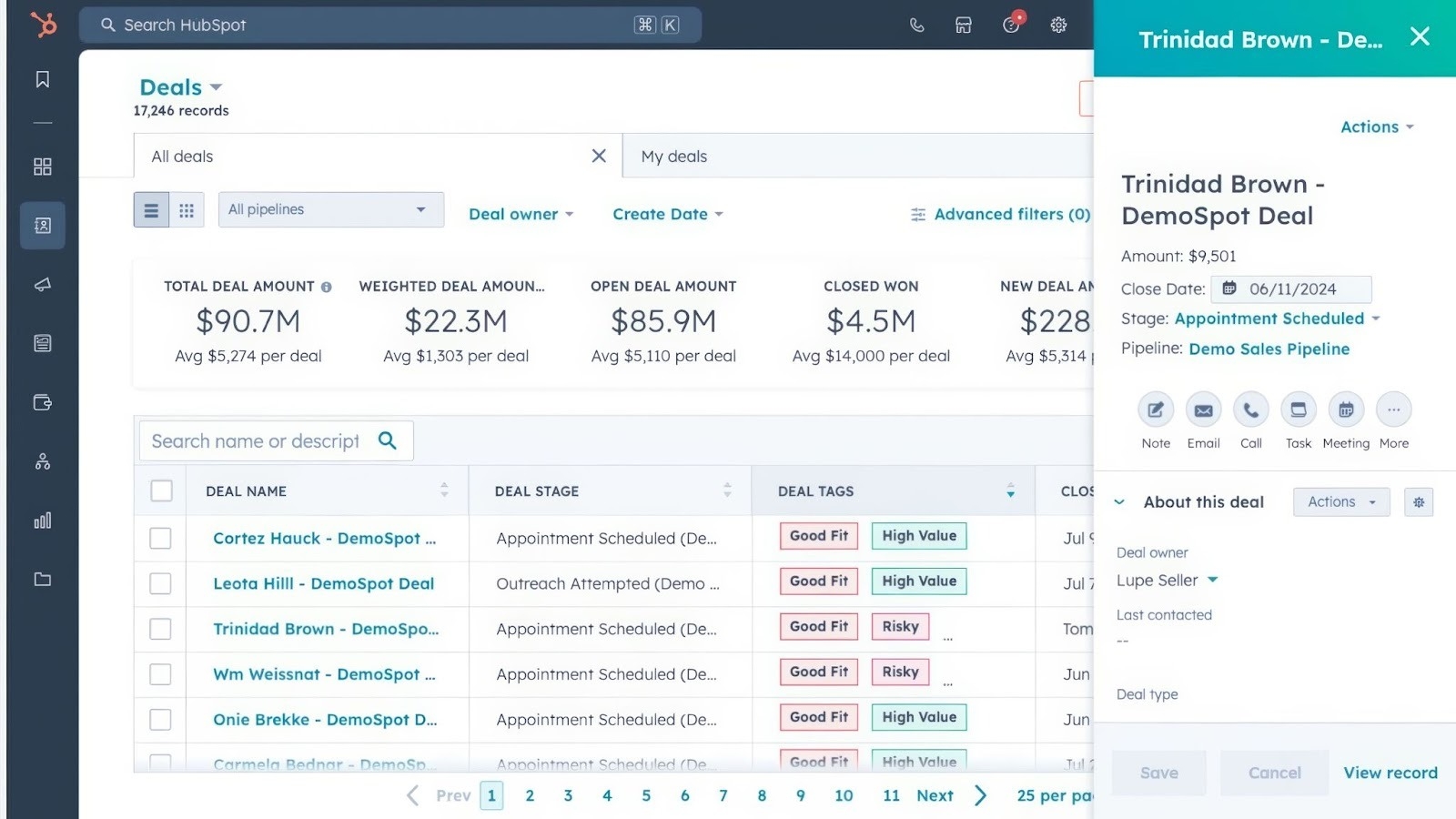 HubSpot's user-friendly dashboard for managing sales deals