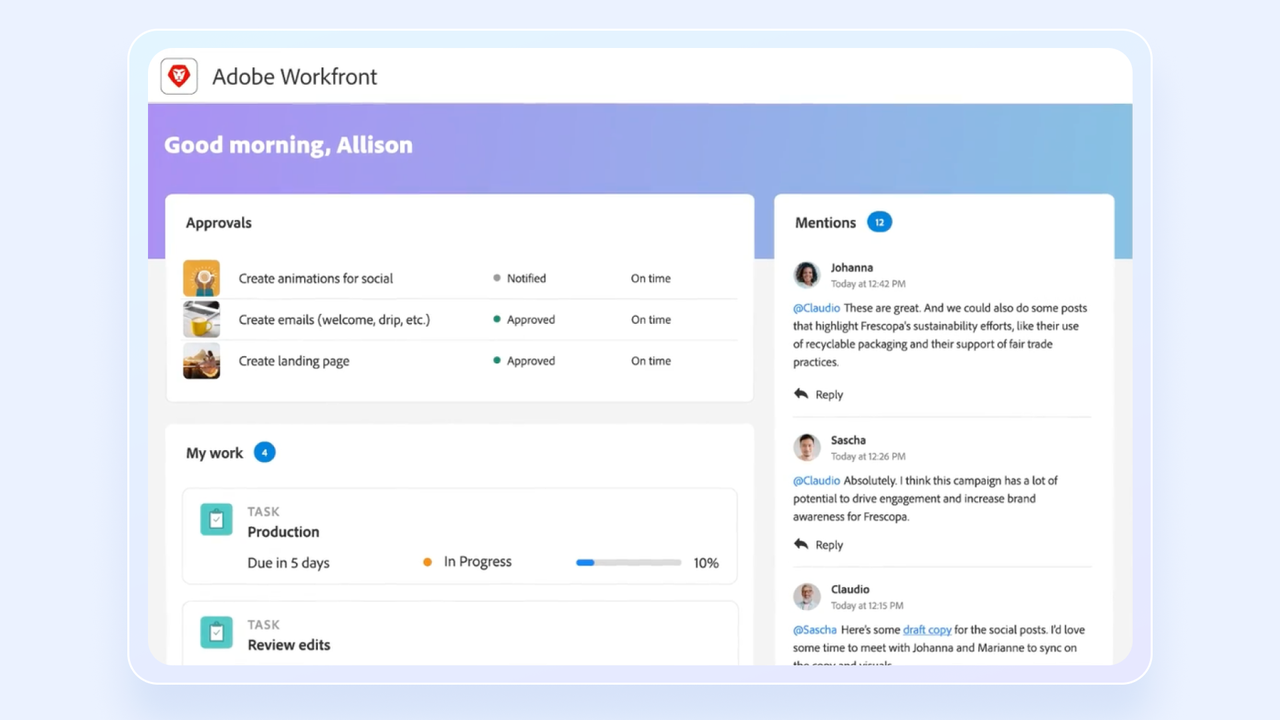 Adobe Workfront interface for large scale project management