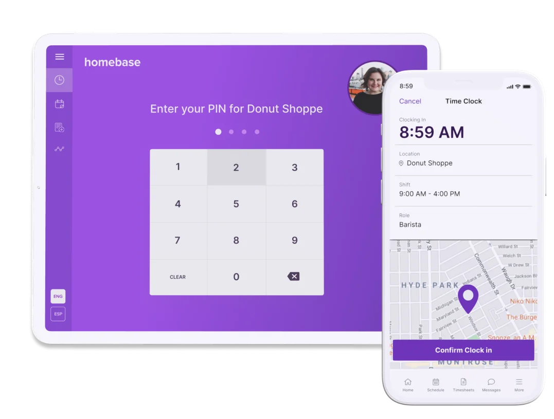 Interface of Homebase, an innovative SaaS time and attendance tool