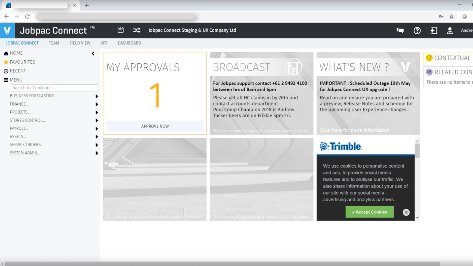 Jobpac's integrated ERP dashboard
