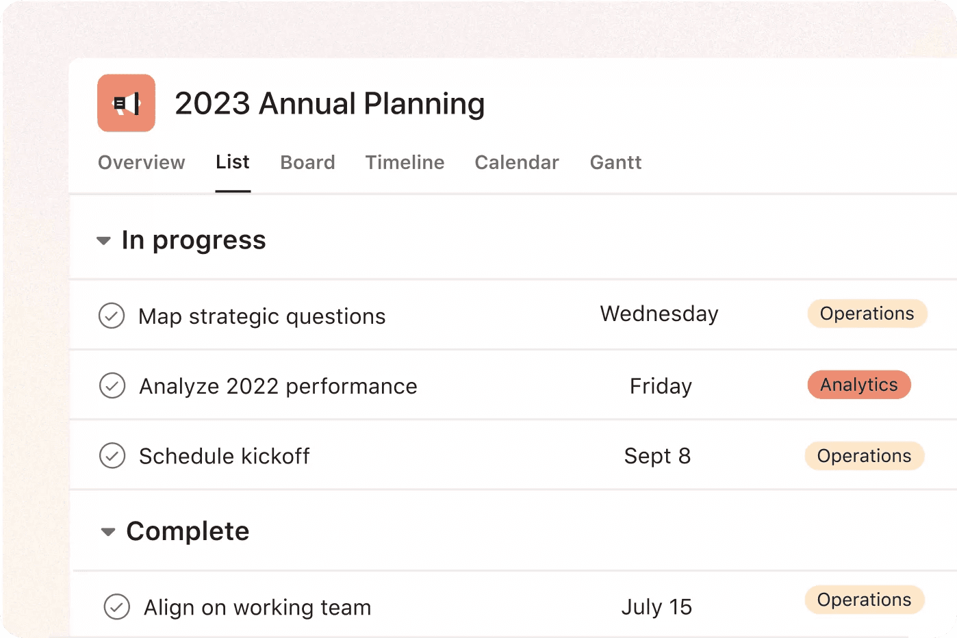 Asana’s project management feature