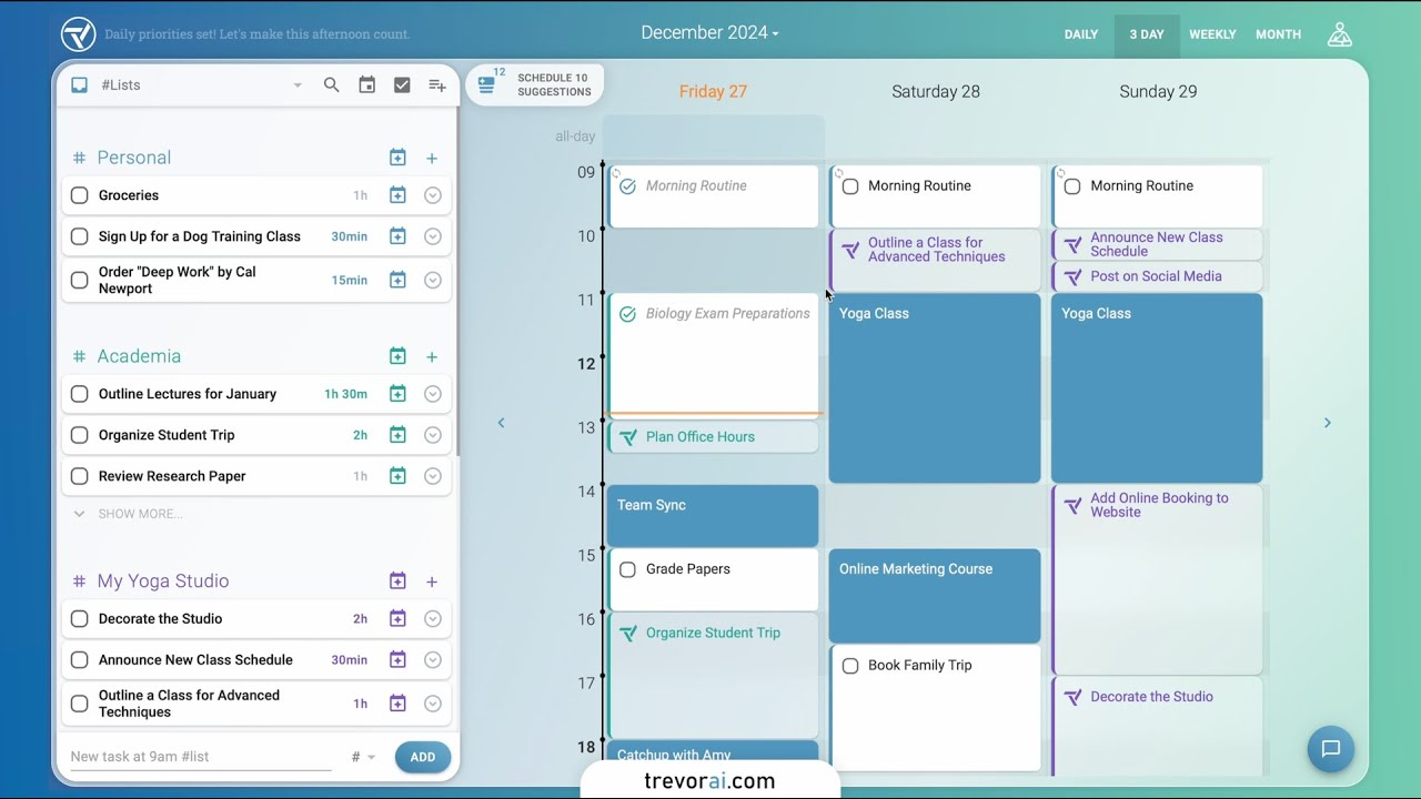 Create a task based calendar automation in Trevor AI