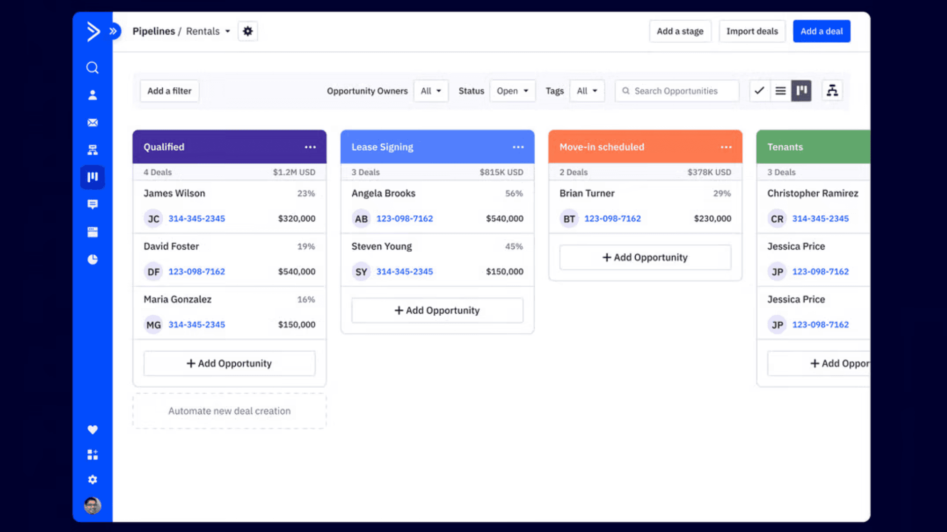 ActiveCampaign’s interface for pipeline management