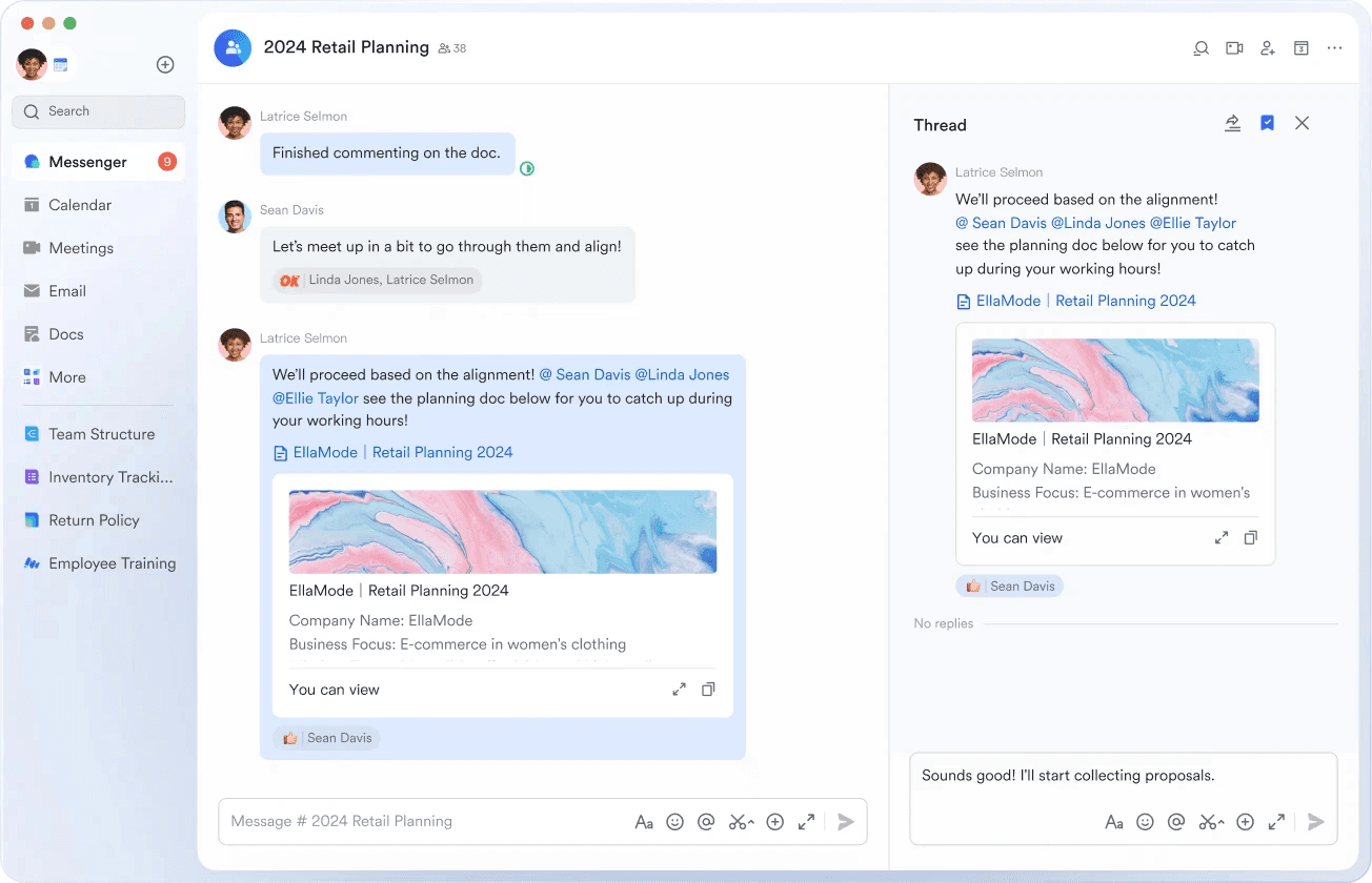 Lark Messenger interface for chatting and sending files