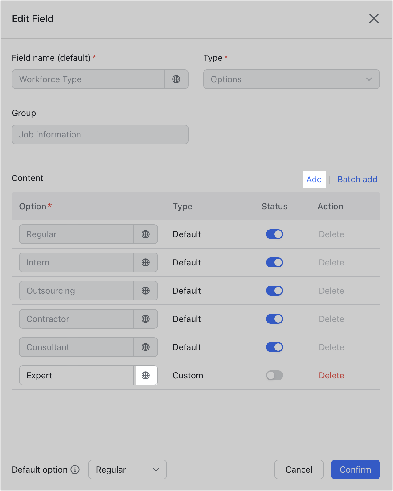 Admin | Customize workforce types