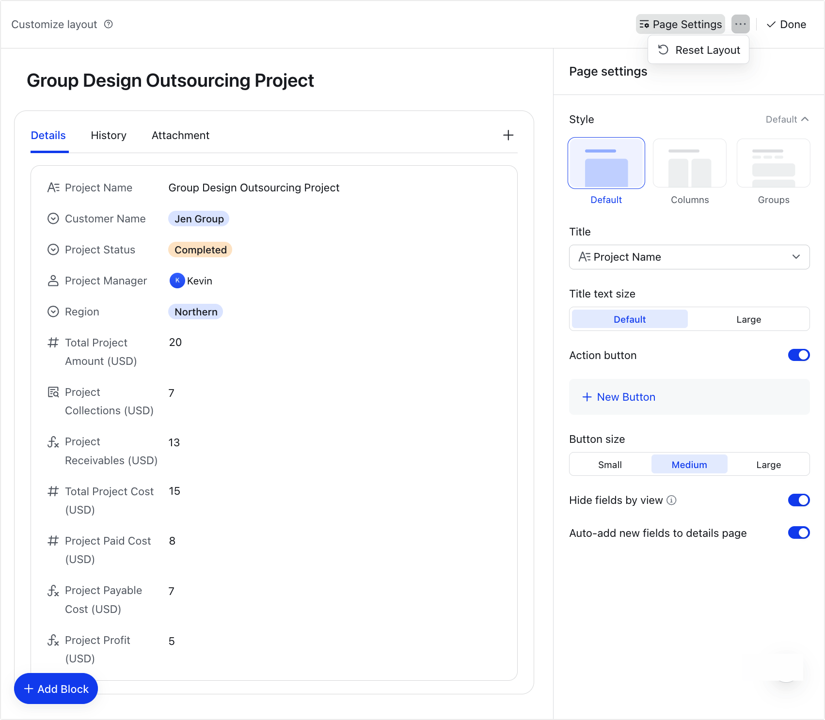 Customize record details pages
