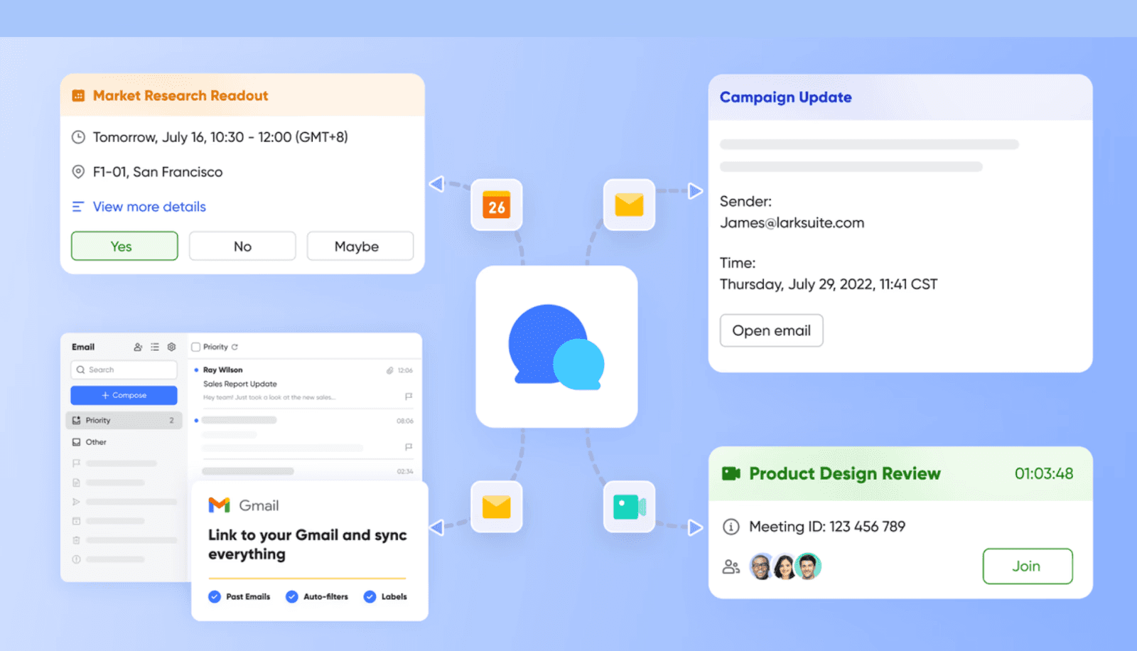 Teams, tools, and context are all in one chat feed.