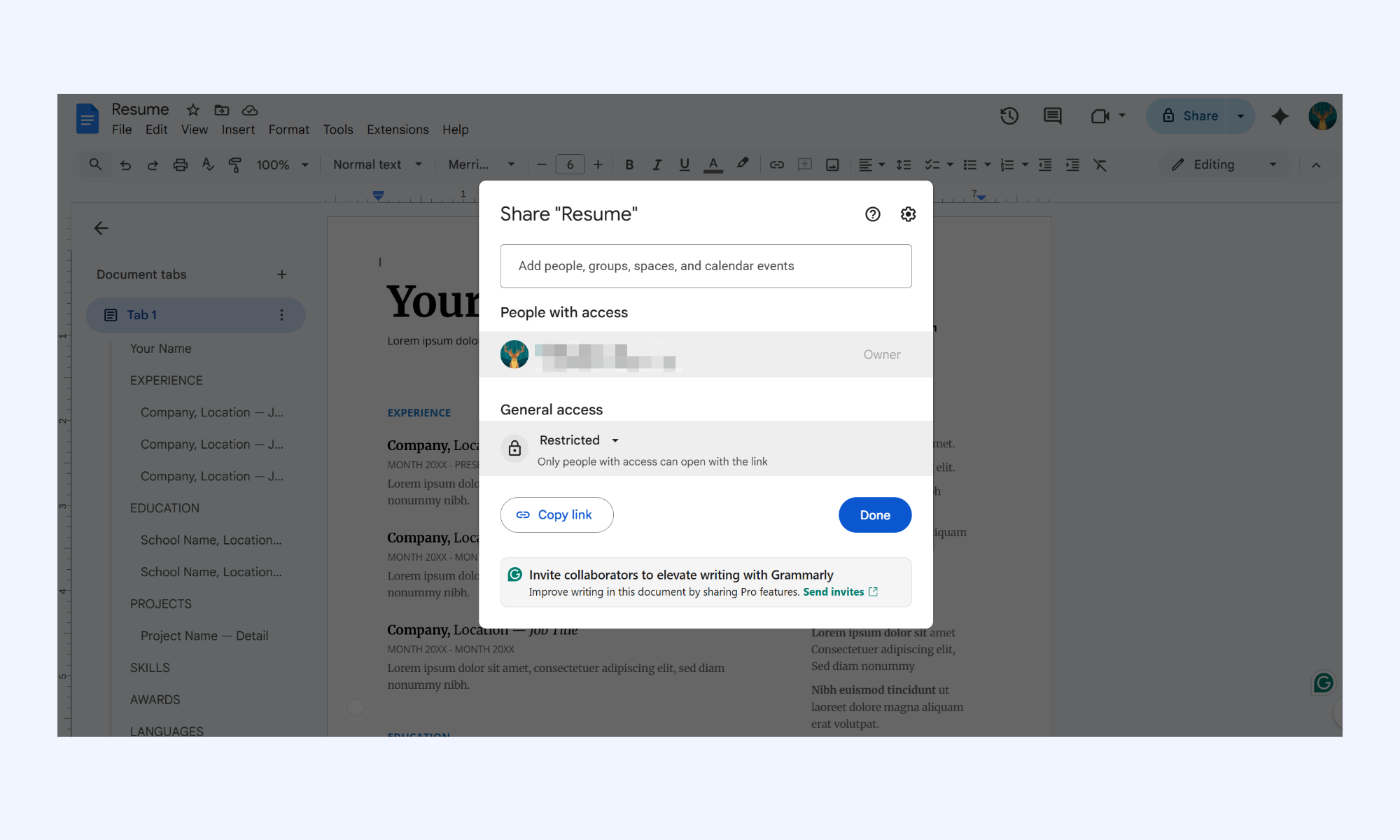 Grant document access to specific users