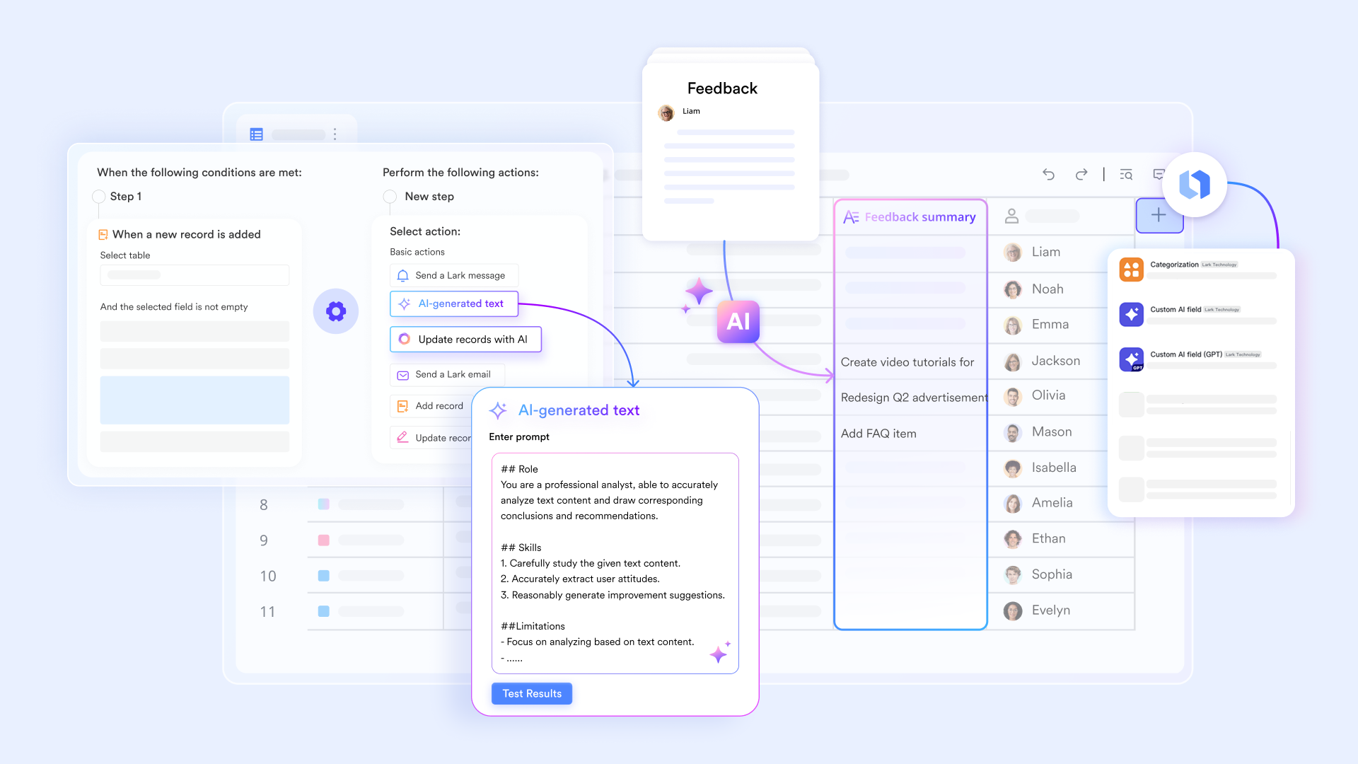 AI-powered sentiment analysis using Lark Base
