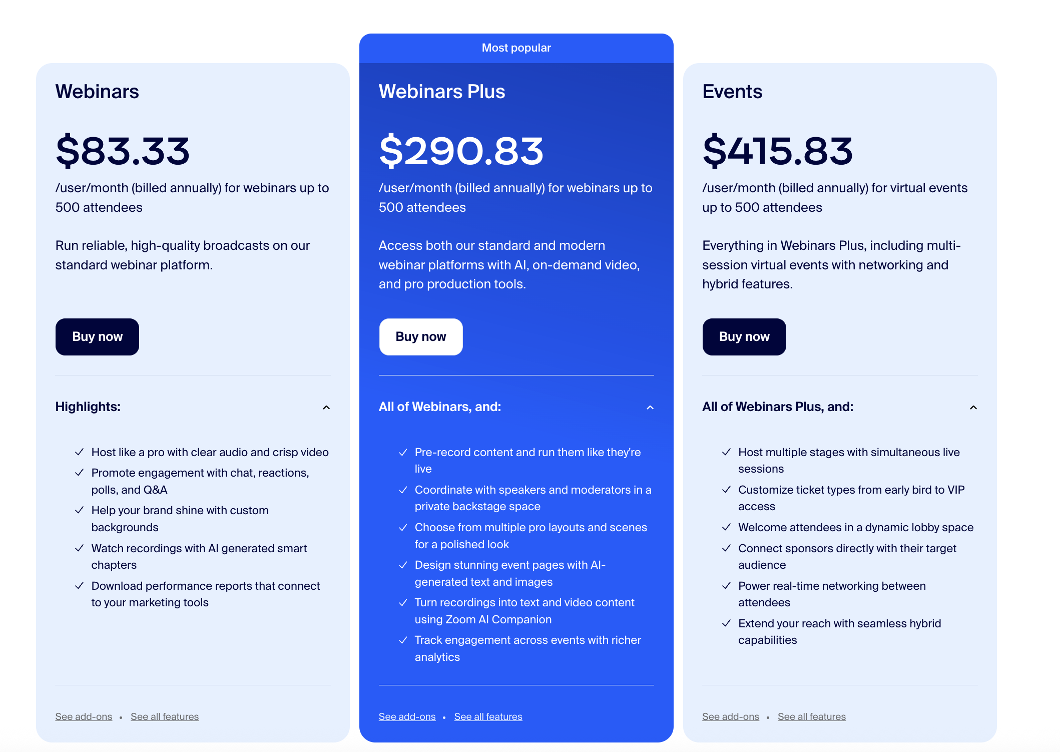 Explore the pricing plans of Zoom webinar platform