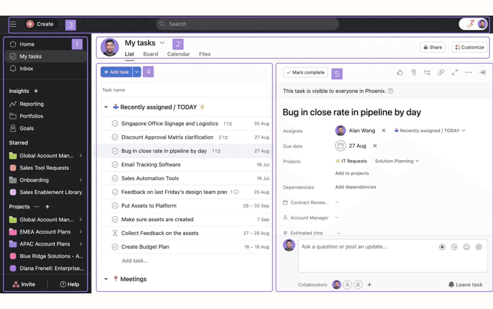 Asana working space for remote teamwork