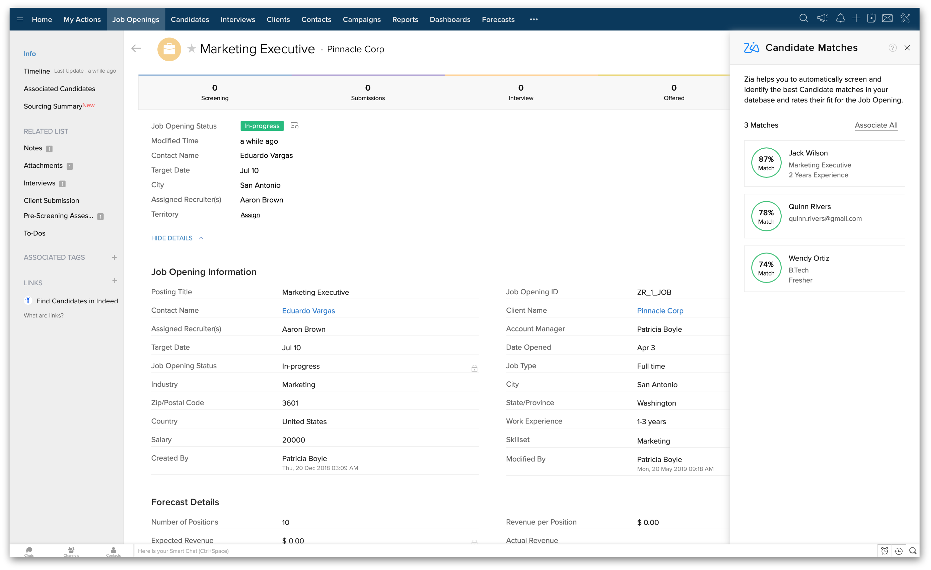 Zoho Recruit recruitment automation and candidate tracking system