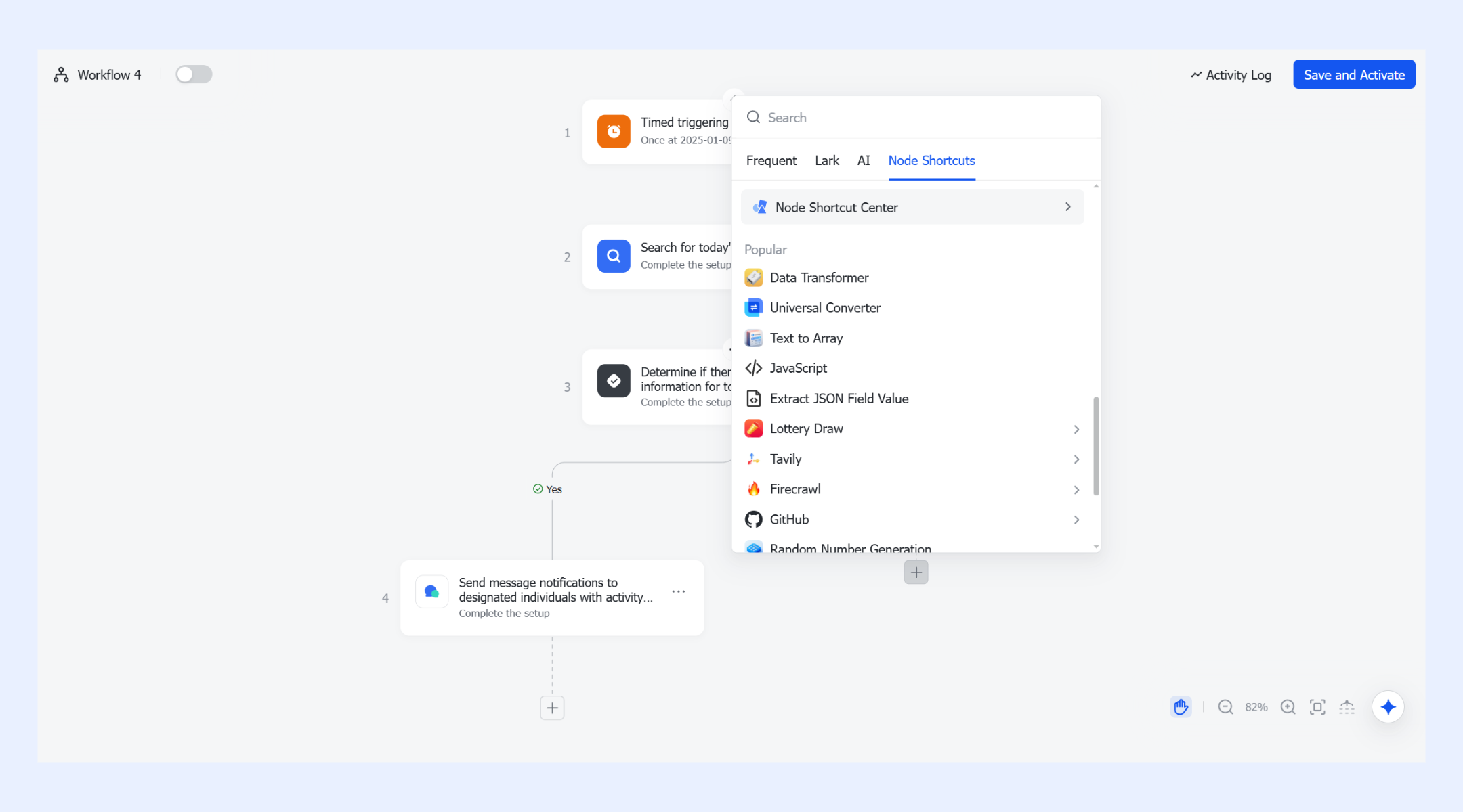 Node shortcuts make the workflow efficient