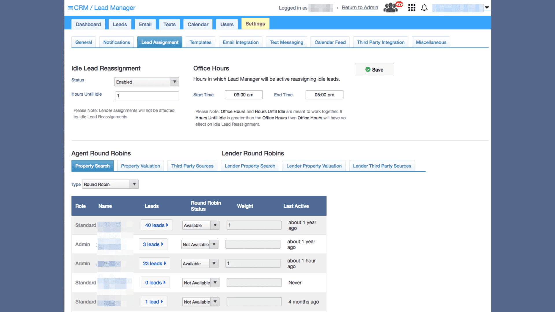 The interface of Real Geeks