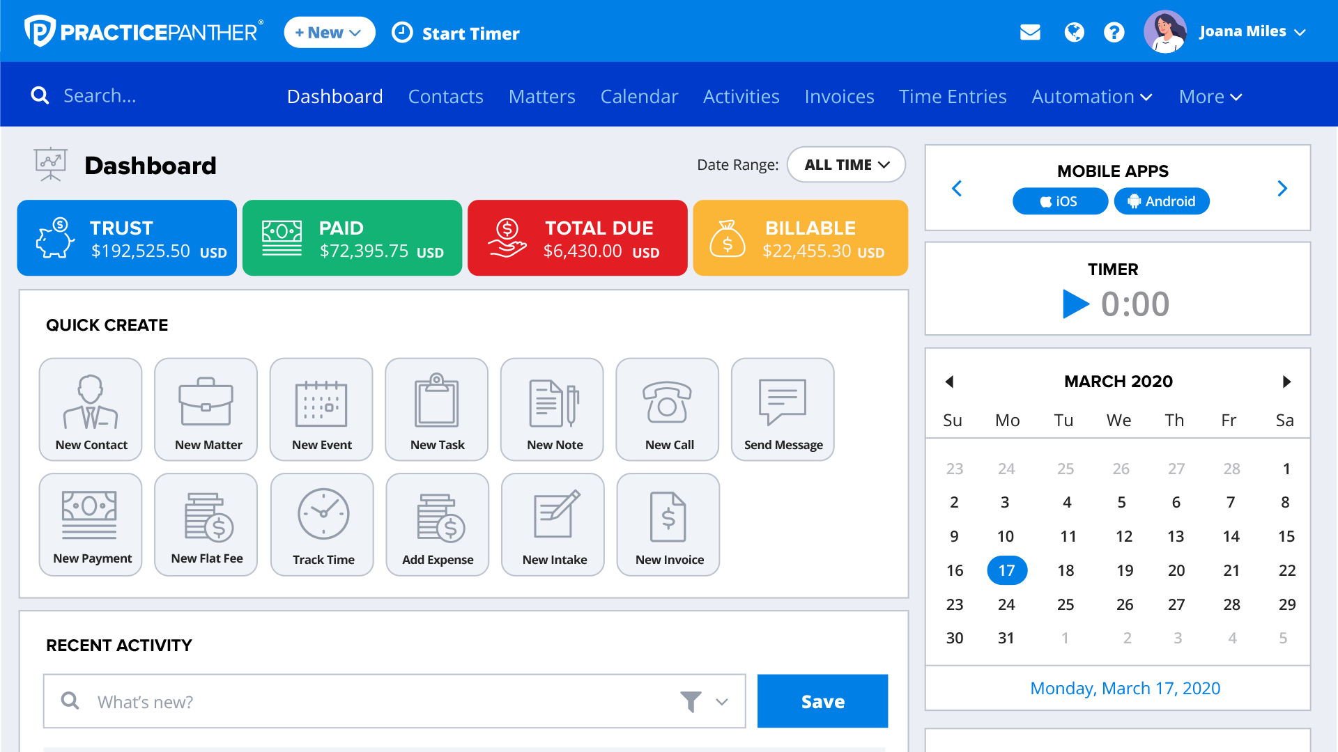PracticePanther focused on automation for billing and case tracking