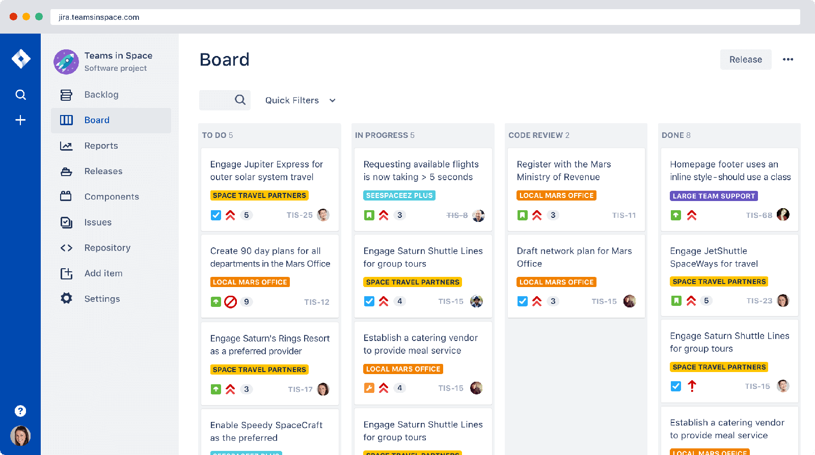 Interface of Airtable, showing task's progress in different columns