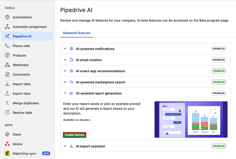 Pipedrive AI features